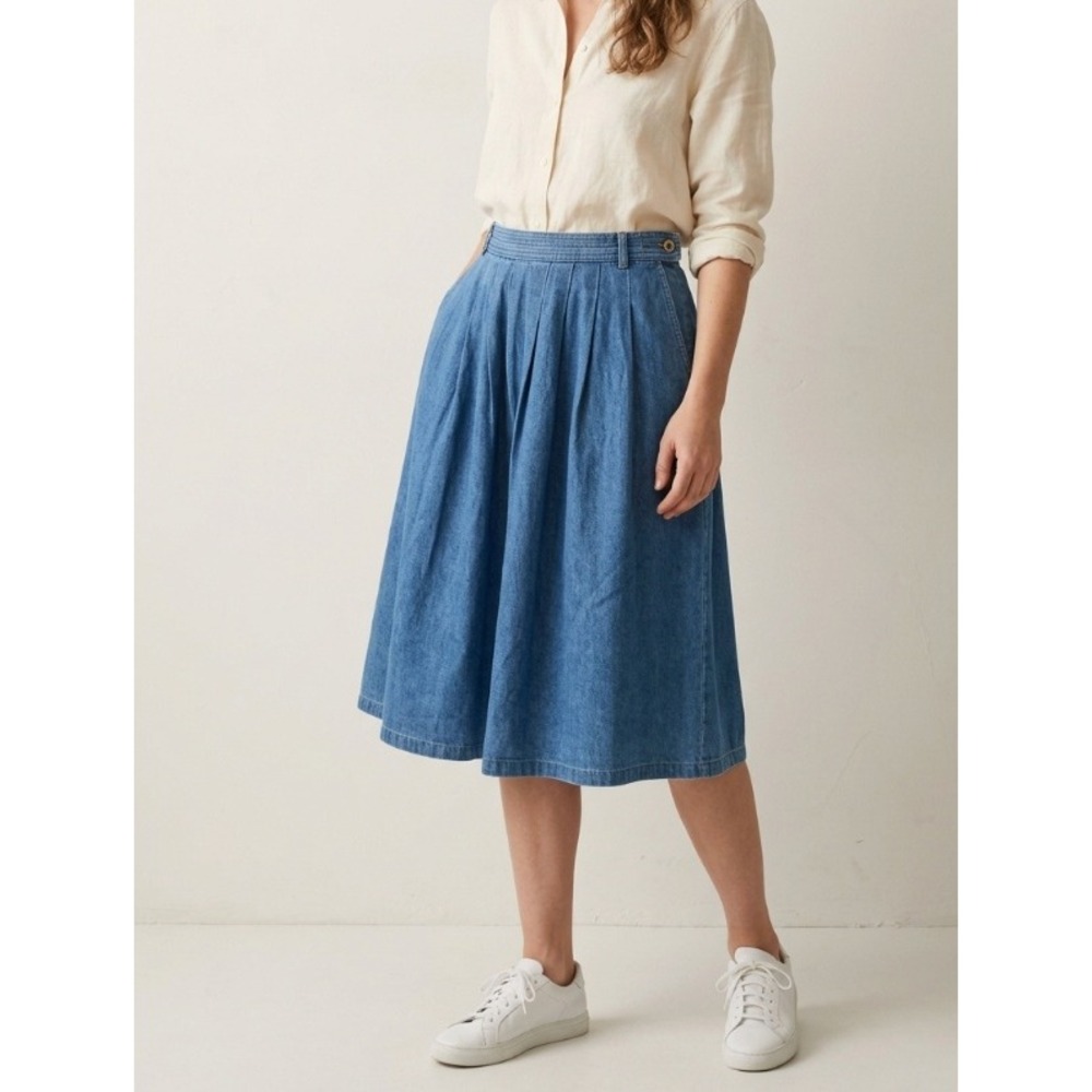 Tabi International Petites Blue Denim Pleated Midi Skirt Size 18P Medium Wash